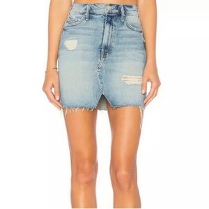 MOTHER Distressed Denim Skirt - Light Blue